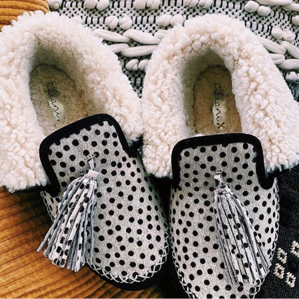 Llani Mini Dot Shearling Moccasins - Picture 2 of 11